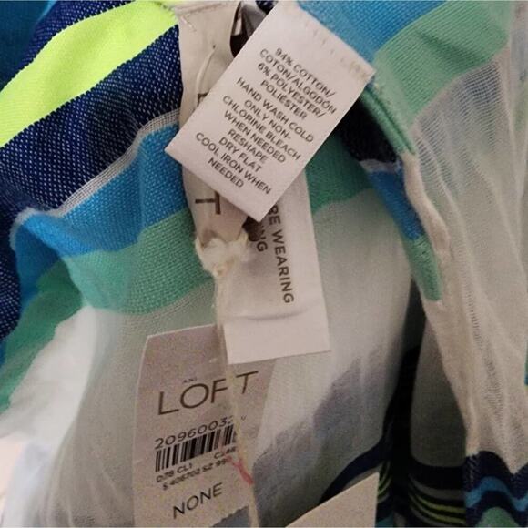 Loft yellow blue and white striped infinity scarf new! - Picture 4 of 7